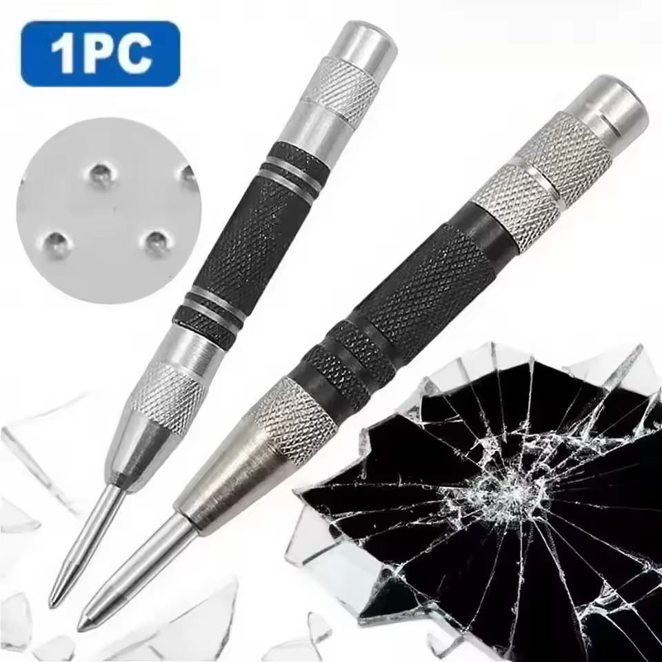 Drill Bits - 自動センターポンチ、穴あけマーカー、木材・金属・鋼材用、スプリング式、穴あけ位置決めツール、頑丈なポンチ、木工用、自動式手動工具