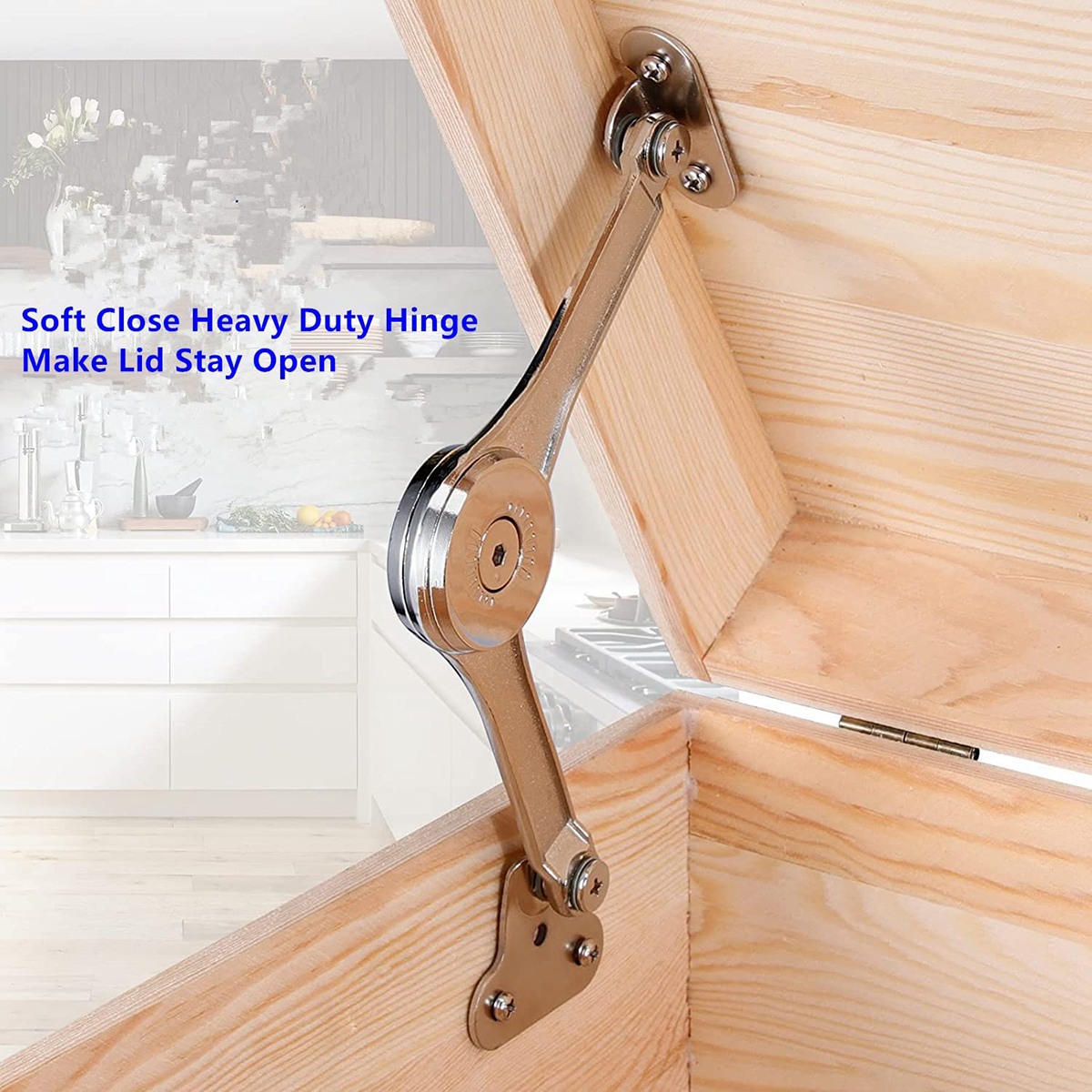 Cabinet Hinges - [Y39A] 2個入り ヘビーデューティー蓋ヒンジ ソフトクローズ、サポートヒンジ 蓋を安全に開いたままに保つ キャビネットキッチン用