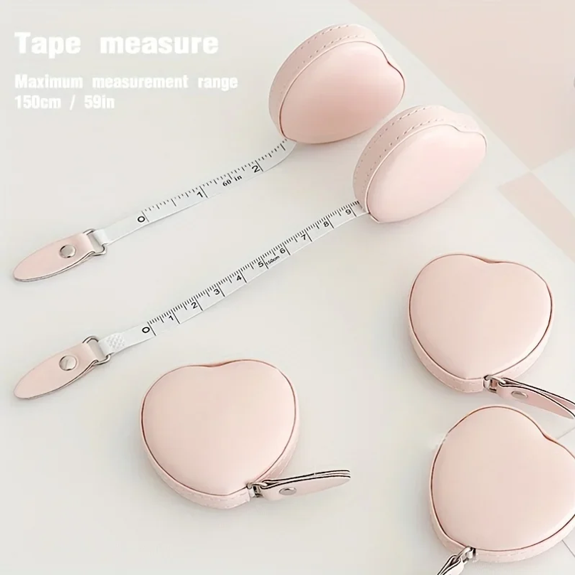 Tape Measure - 多機能PUレザー製ピンクのラブ柄小型メジャー - 家庭用ウエスト・バスト測定用布製定規 長さ1.5メートル