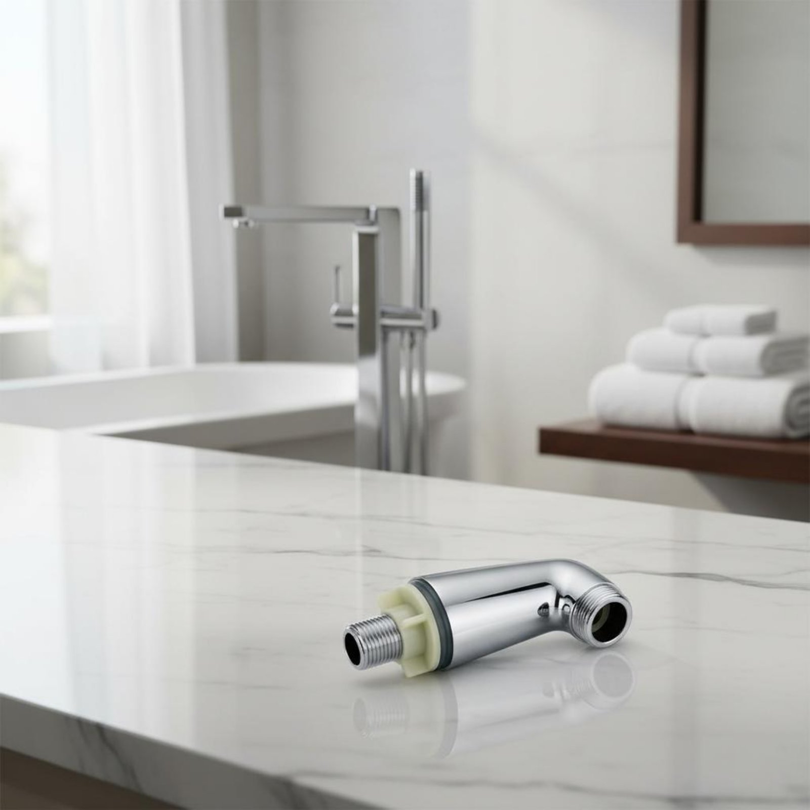 Faucet - 2ピース浴槽蛇口取り付け脚 シルバートーン仕上げ 浴室用配管金具