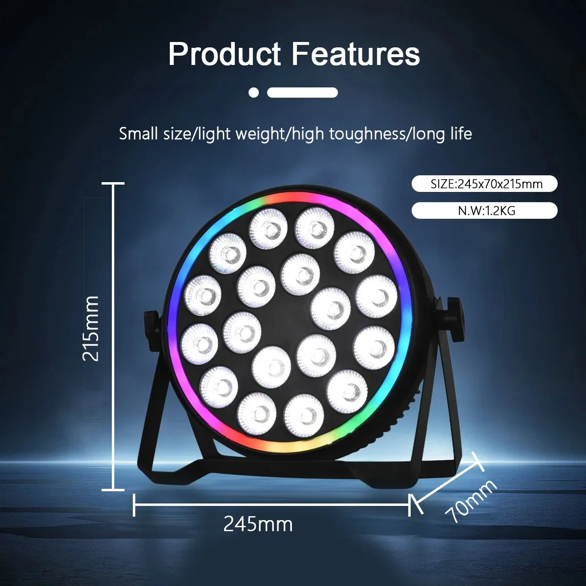 Led Strip Lights - 180W RGBW 4in1 LEDパーライト。ウォッシュ効果とストロボ効果を搭載。ステージ、フェスティバル、DJパーティー、KTV、テーマパーク、バー、イベントなどに最適。LEDストリップリング付き。