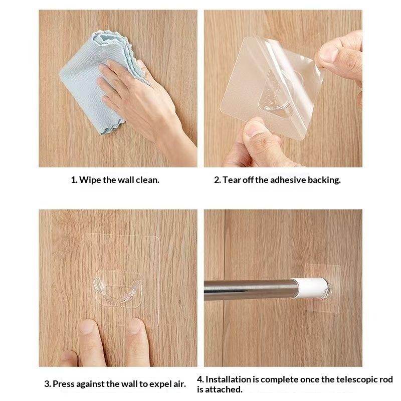 N$ 4個入り 透明粘着式カーテンロッド用ブラケット。穴あけ - Curtain Rods のレビューと価格